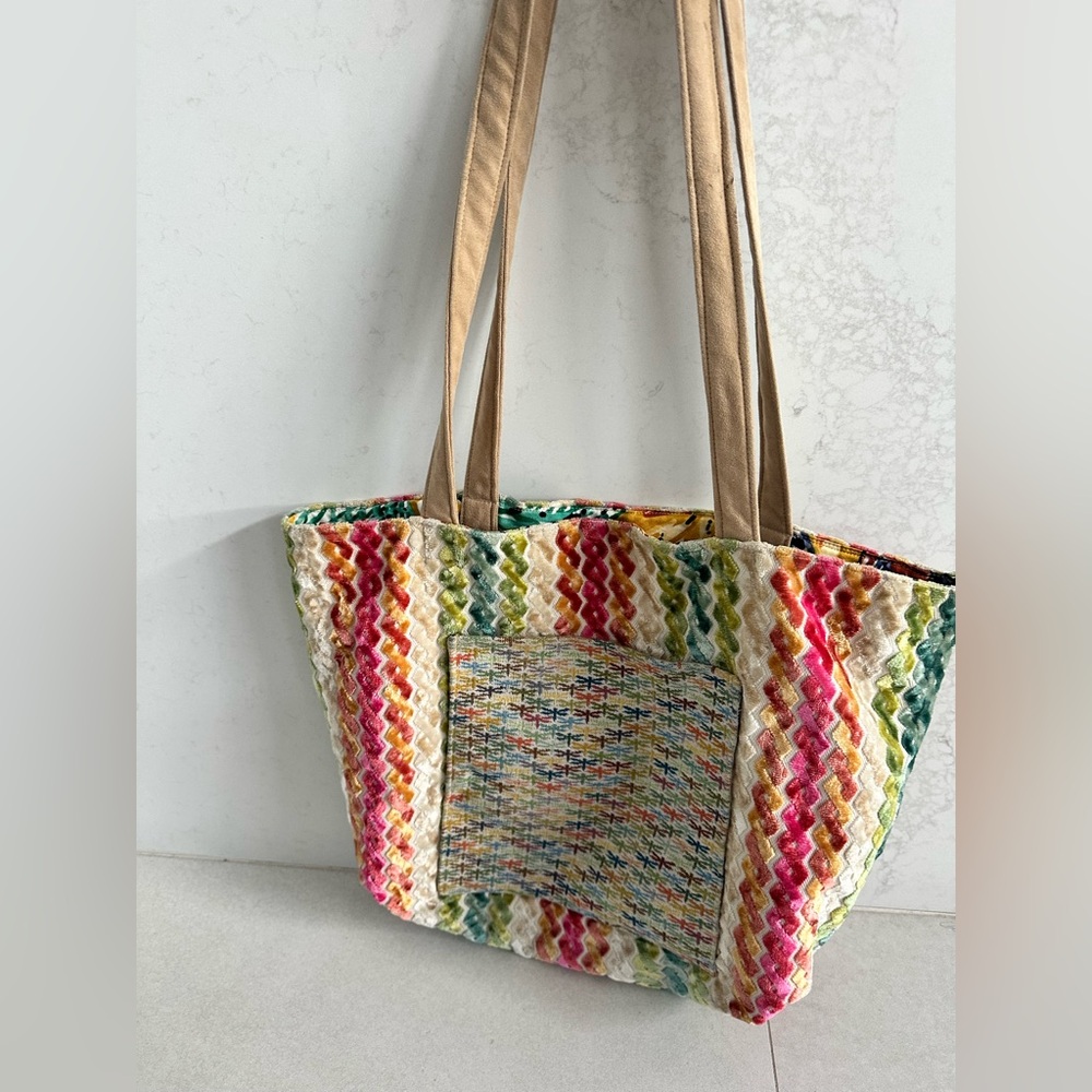 Multicolor Tote Bag with Floral Interior